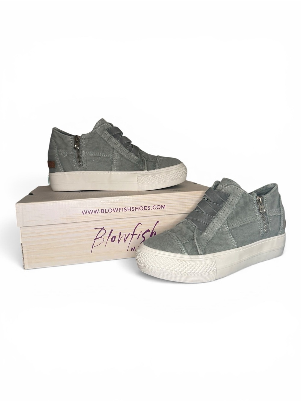 Blowfish Malibu Gray Canvas Platform Sneakers Side Zip